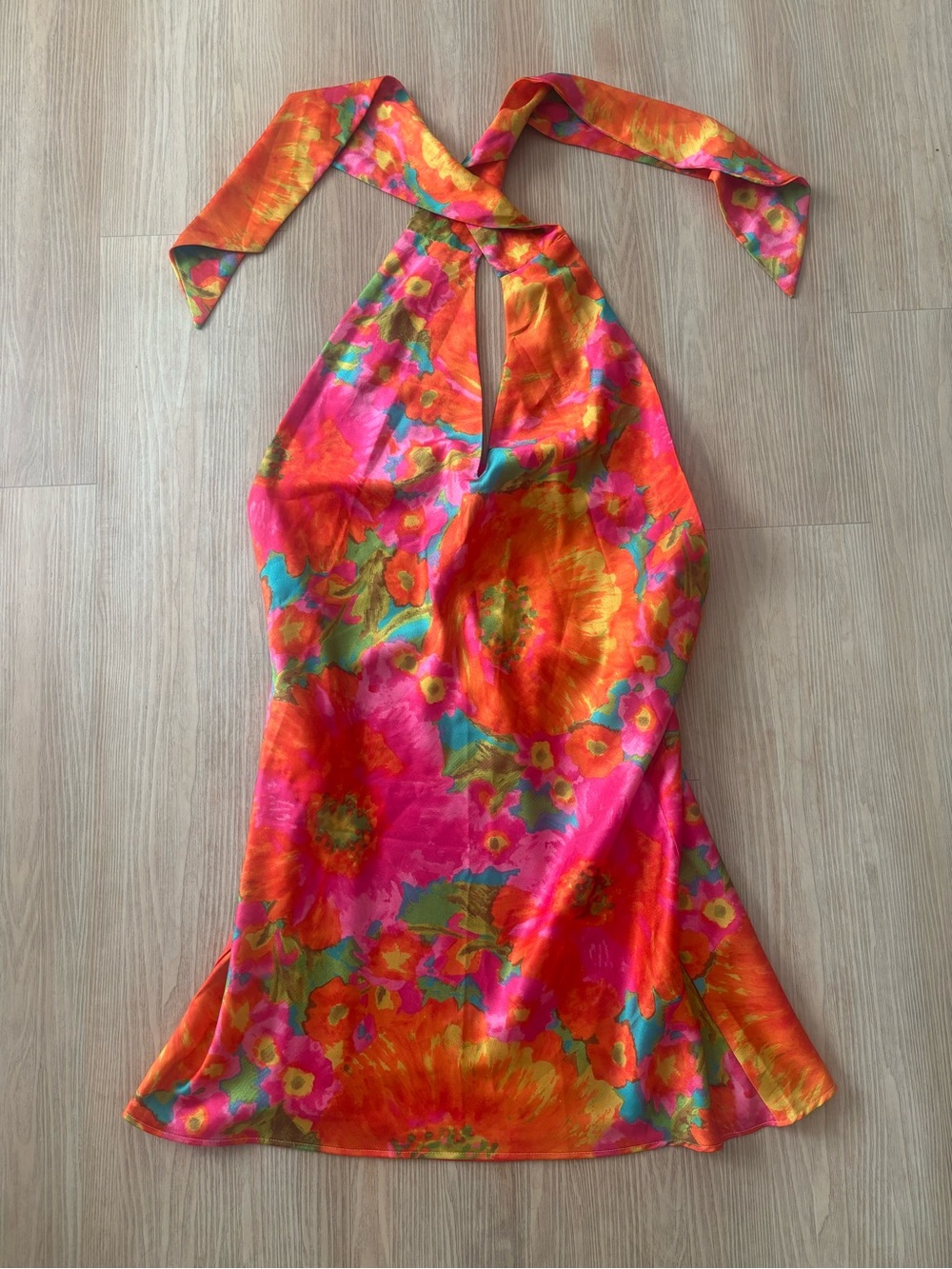 Show Me Your MuMu Jasmine Halter Mini Dress in Miss Malibu Size Small - Picture 3 of 4